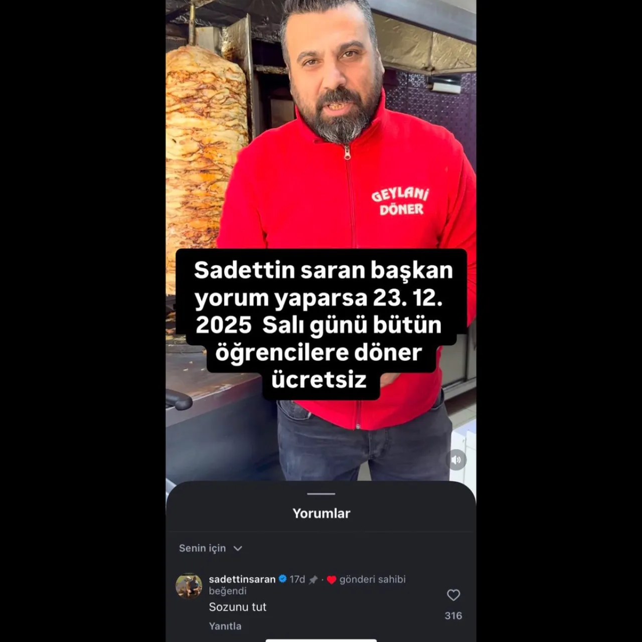 Sadettin Saran'ın Sosyal Medya Sözü: Öğrencilere Ücretsiz Döner Müjdesi -  HaberGo - Türkiye haberleri - Son Dakika Türkiye Haberleri