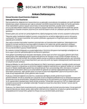 Sosyalist Enternasyonal İkinci Yüzyıl Değişim Kurultayı'nda Ankara Deklarasyonu Açıklandı