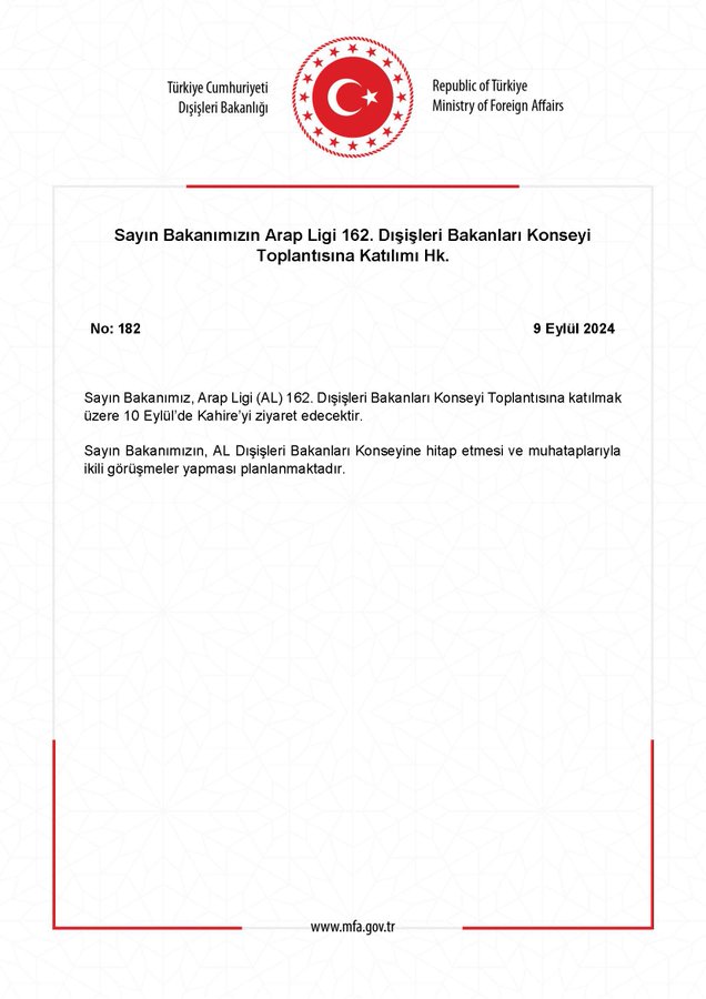 Türk Dışişleri Bakanı, Arap Ligi'nin 162. Dışişleri Bakanları Konseyi toplantısına katıldı