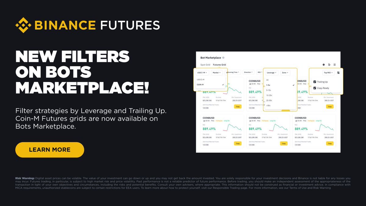 Binance, Bot Marketplace'te Yeni Filtreler Sunuyor