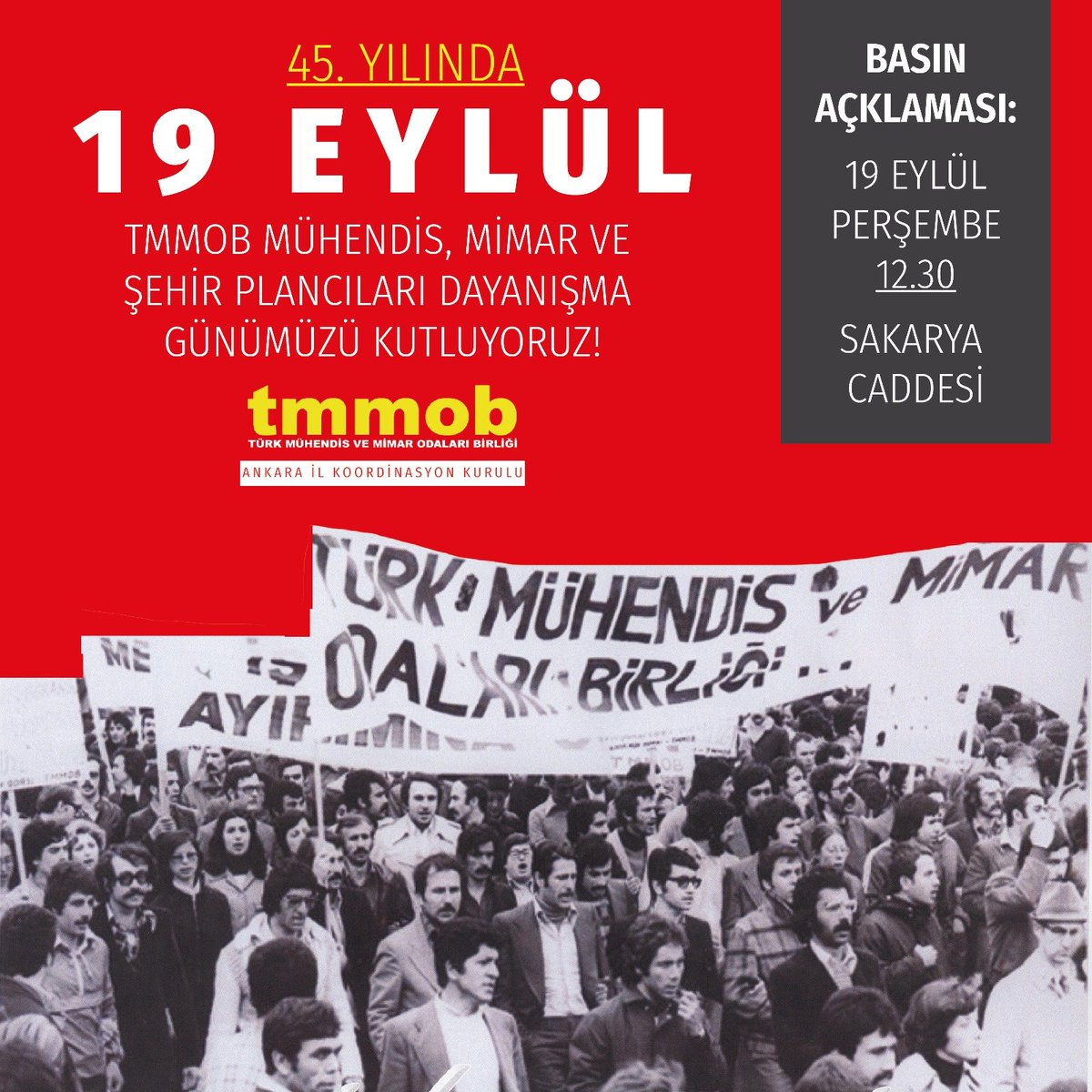 TMMOB, 19 Eylül Mühendis, Mimar, Şehir Plancıları Dayanışma Günü Etkinliği Düzenliyor